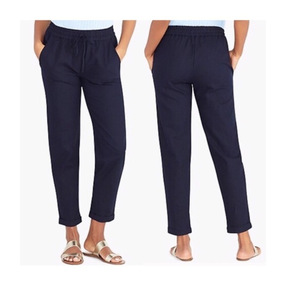 Navy J. Crew Linen-Cotton Drawstring Pant - 0
